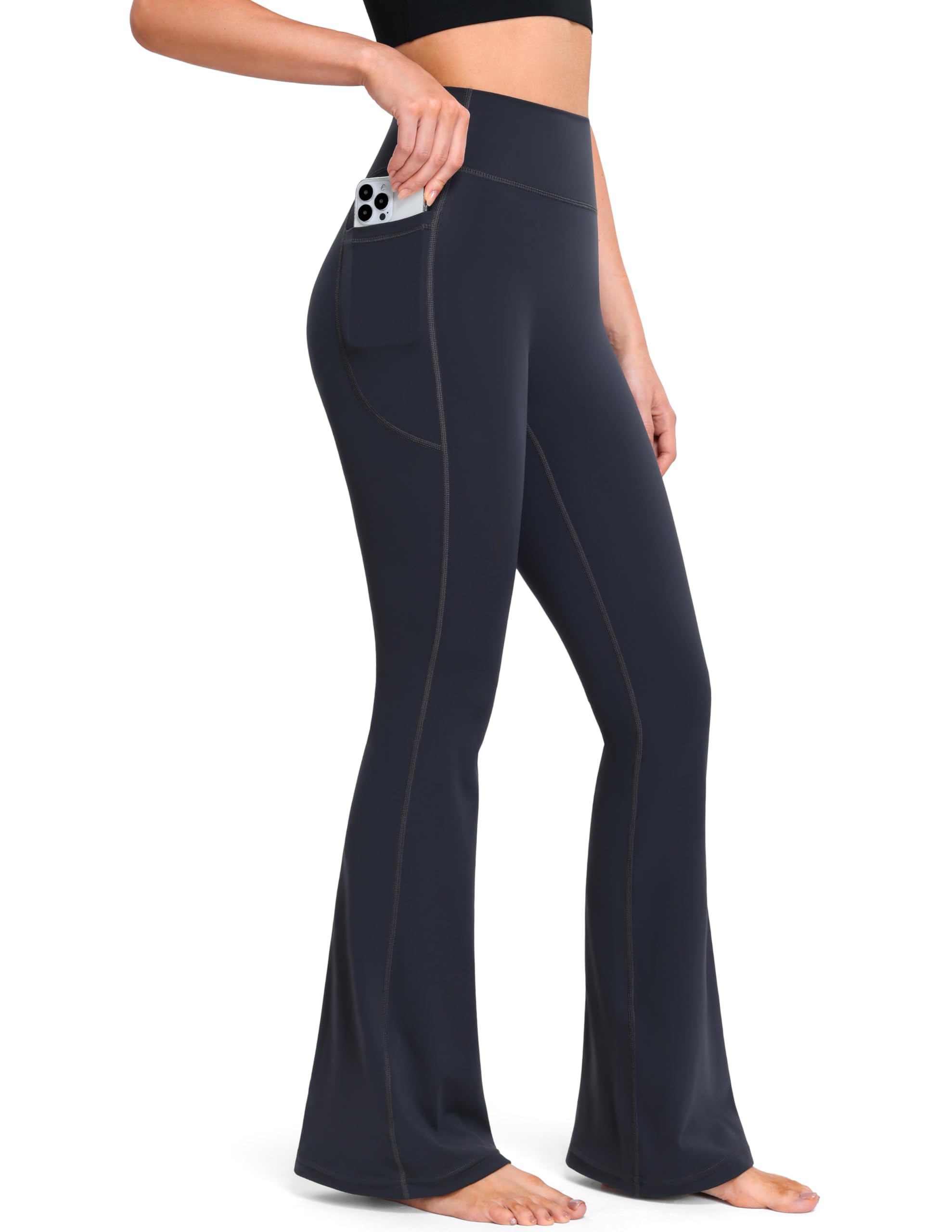 YUNOGA Flare Leggings for Women with Pockets 32 Inseam High Waisted No Front Seam Buttery Soft Gym Yoga