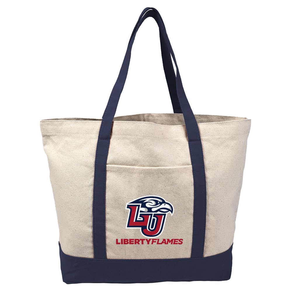 Campus Lab Collegiate Primary Logo Canvas Tote Bag With External Pocket, Reusable Shoulder Bag for Shopping, Beach