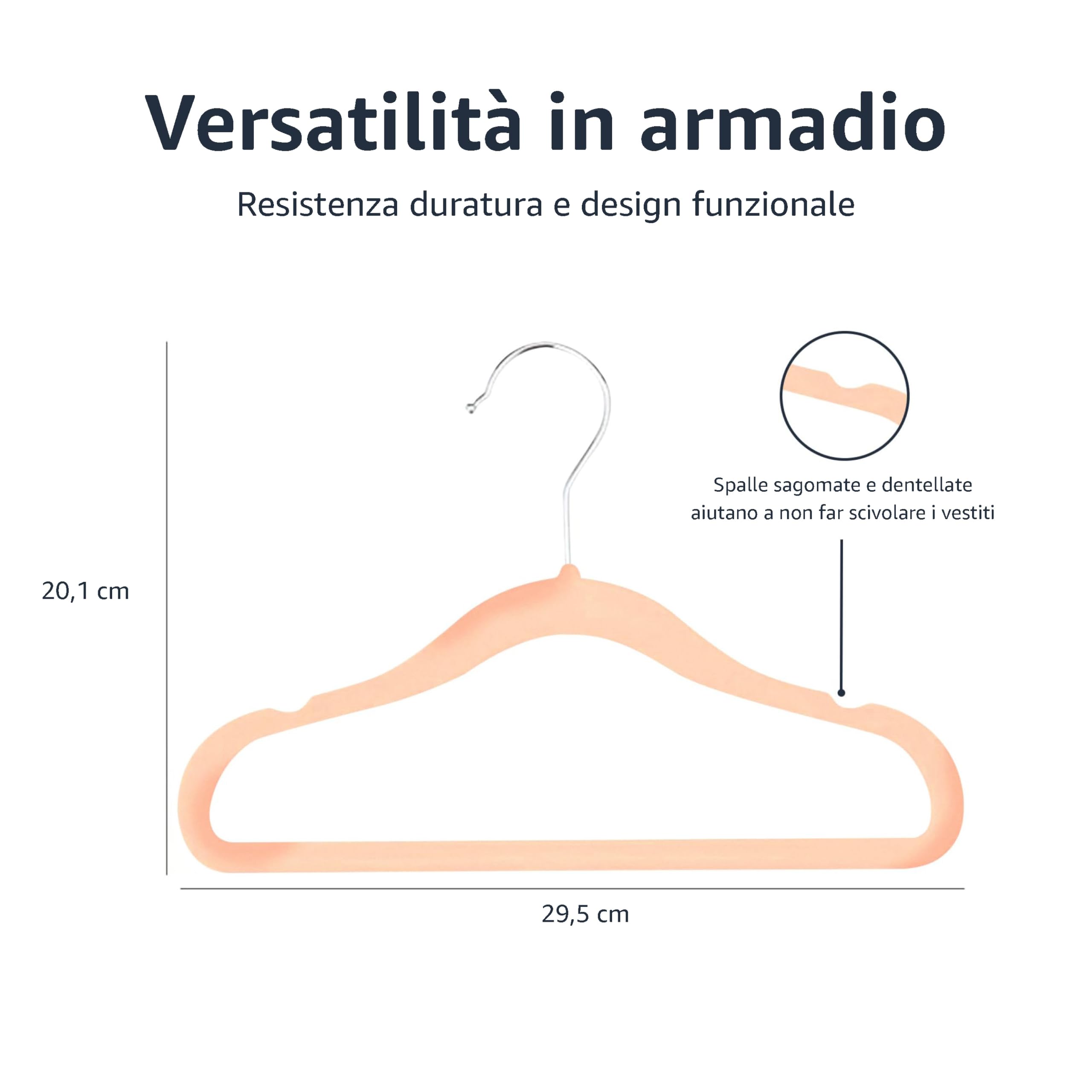 Amazon Basics - Grucce Appendiabiti Antiscivolo in Velluto per Neonati e Bambini Piccoli, 29,5 cm (per Vestiti per Neonati), Confezione Da 50, Blush