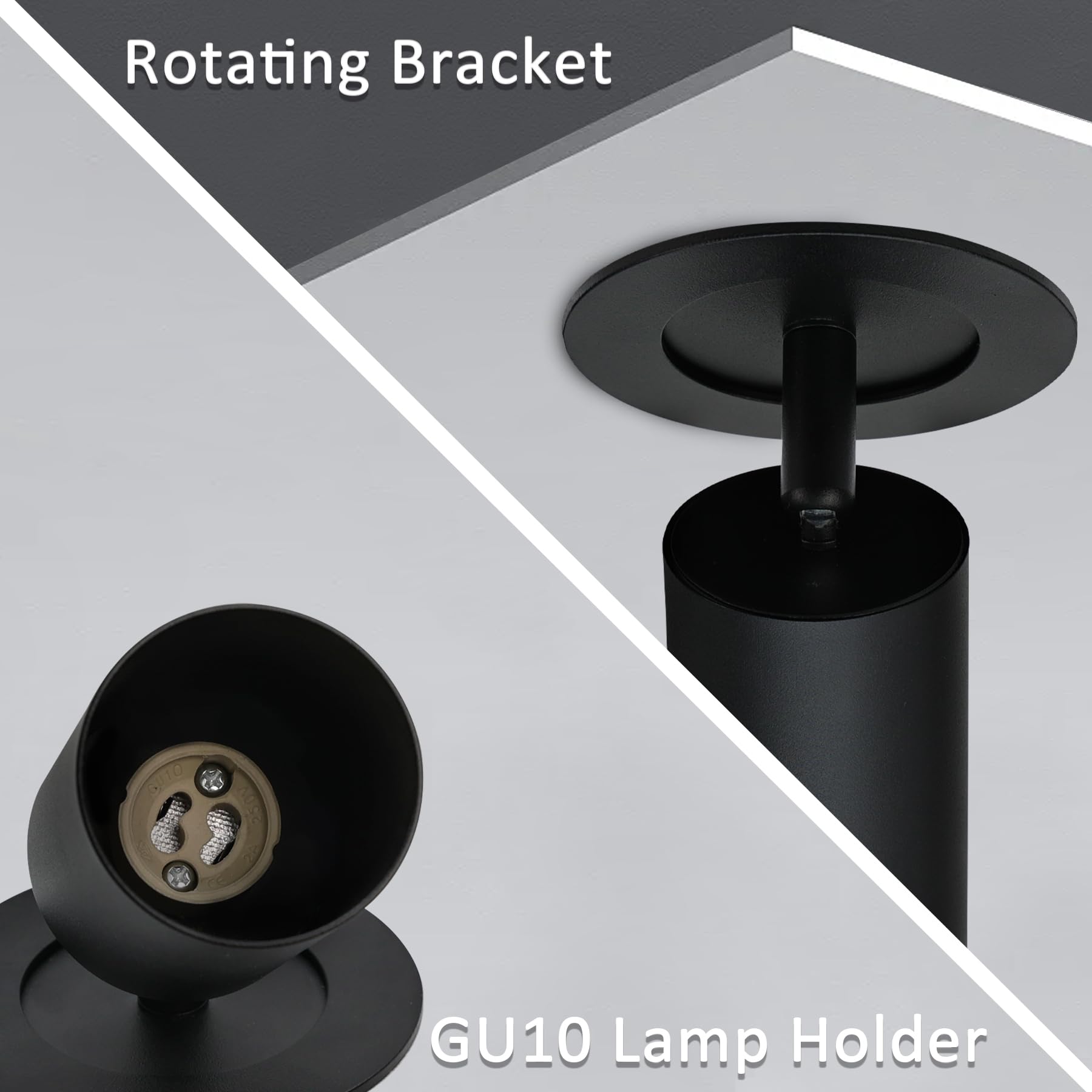 2x GU10 Lámpara de Techo Negra, Focos LED Interior Techo Orientables y Giratorios, Lámpara de techo con anillo frontal extraíble para Salon, Dormitorio, Pasillo, Comedor, Sin Bombilla