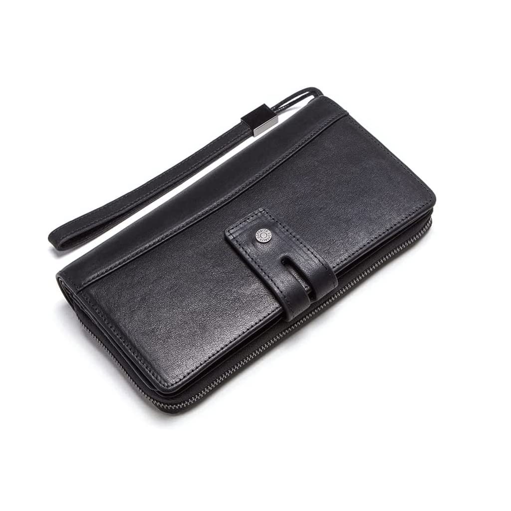 fhda Carteras de Cuero de Grano Superior, Tarjetero de Lujo con Cremallera para Hombre, Bolso de Mano Plegable de Gran Capacidad con Ventana de identificación, Tarjetero, Monedero