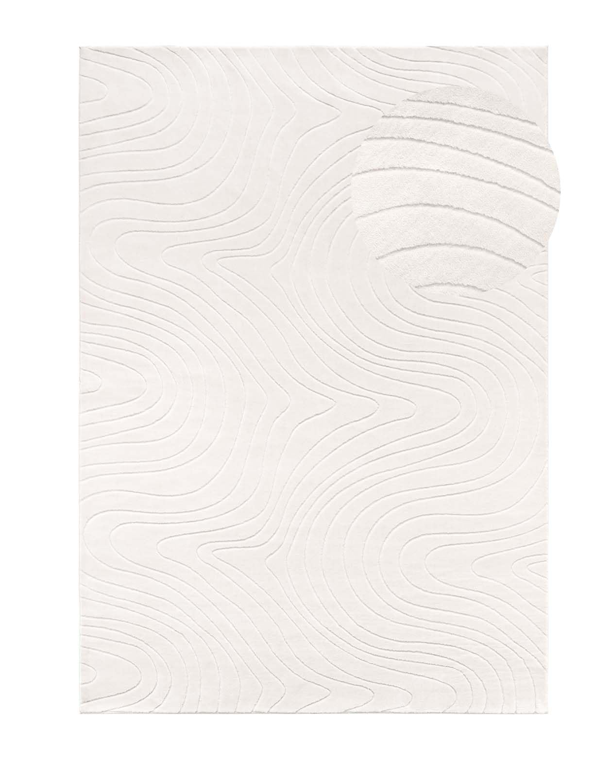 Kurzflor Boho Vintage Teppich waschbar, pflegeleicht geeignet für Wohnzimmer, Schlafzimmer und Kinderzimmer Kinderteppich auch als Badematte Badzimmerteppich Creme abstrakte Wellen 160x230 cm