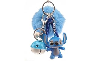 Blue Pom Pom Cute Stitch Keychain