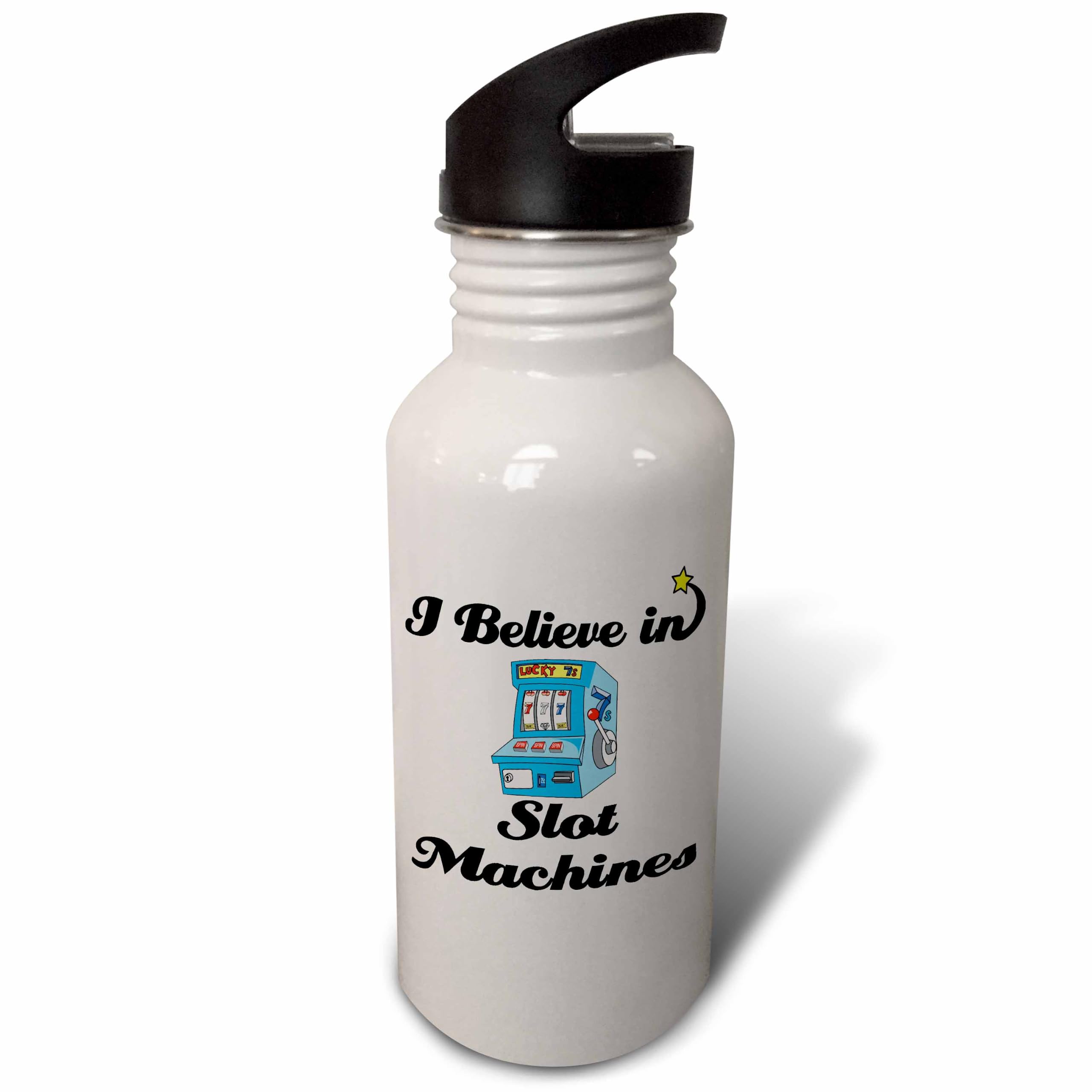 3dRose "I Believe In Slot Machines" Sports Water Bottle, 21 oz, White