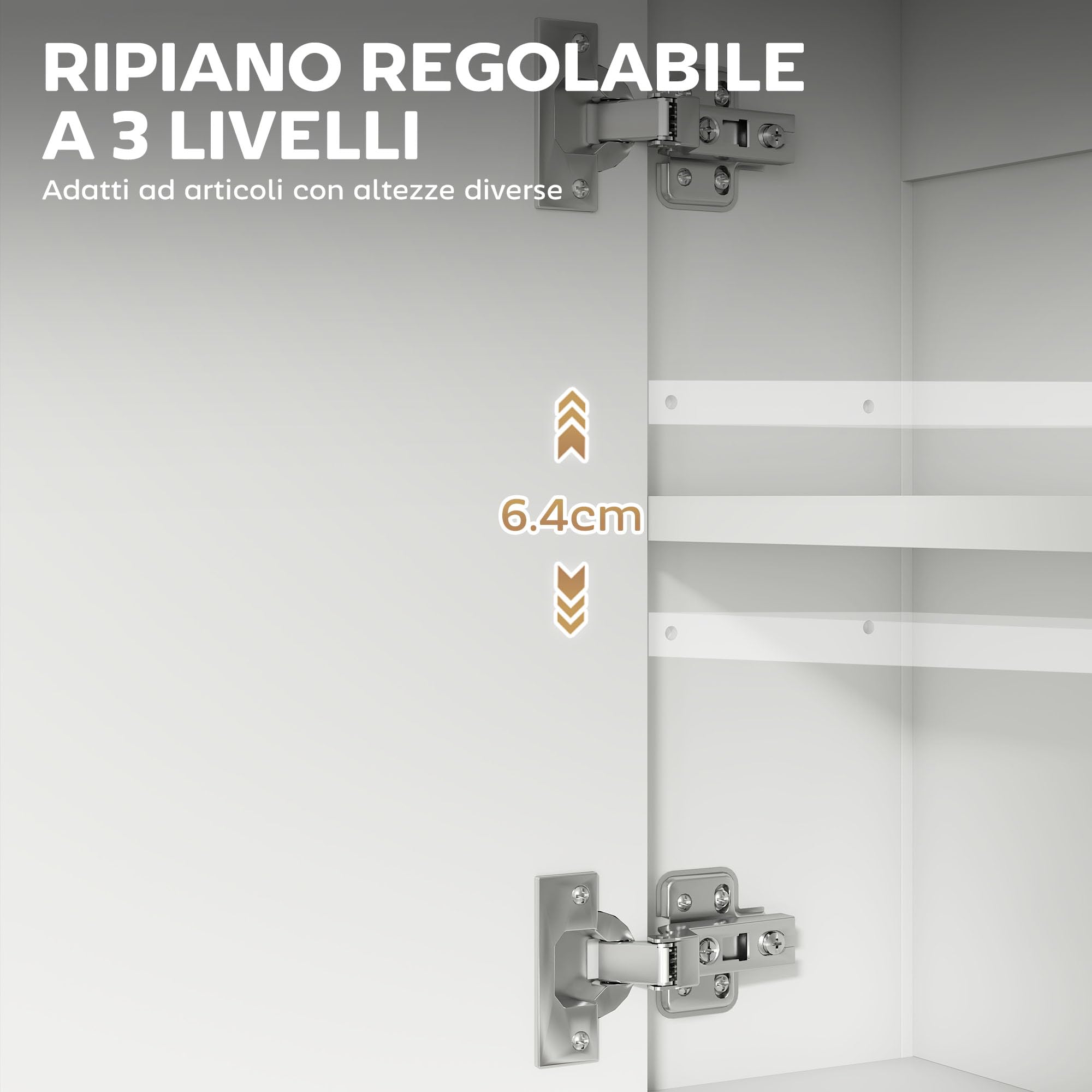 HOMCOM Specchio Bagno Contenitore a Parete con Soft Close, Mobile Bagno con Specchio, Mensola Regolabile e Ripiano Aperto, Specchiera Bagno in Legno e Acciaio, 60x16x60 cm, Bianco
