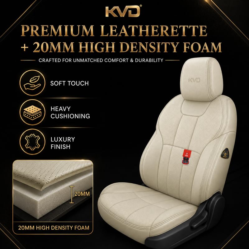 Image of KVD AUTOZONE Superior Leather Luxury Car Seat Cover Compatible with Maruti Suzuki Swift Dzire Full Beige (5 Year Warranty) - D083 /56