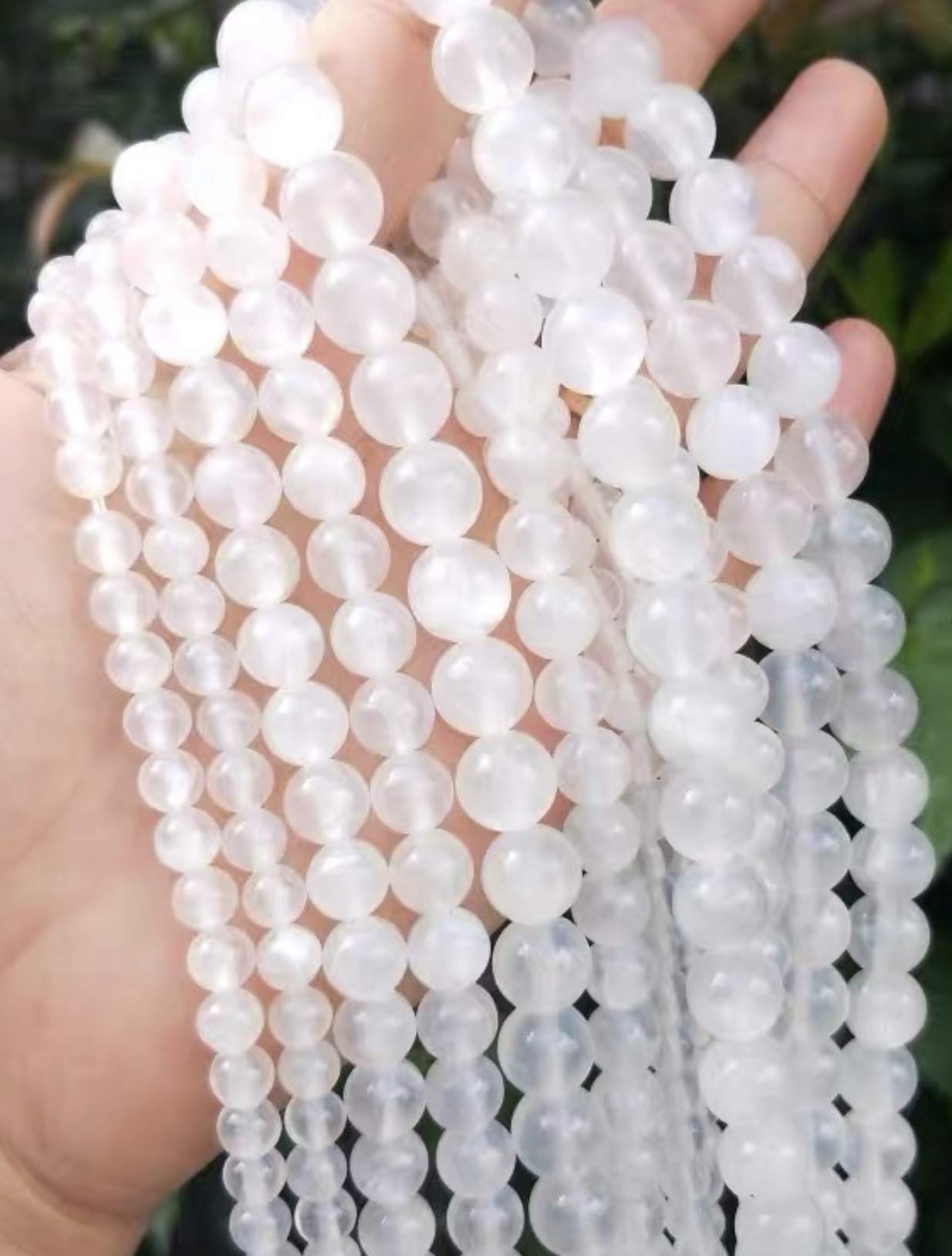 ABC GEMS USA ABCGEMS Moroccan Satin Spar Selenite Beads (Opaque with a Fibrous, Silky Texture & Pearly Luster, Contrasting The Glass-Like Appearance of Typical Market Selenite) Smooth Round 6mm Tiny