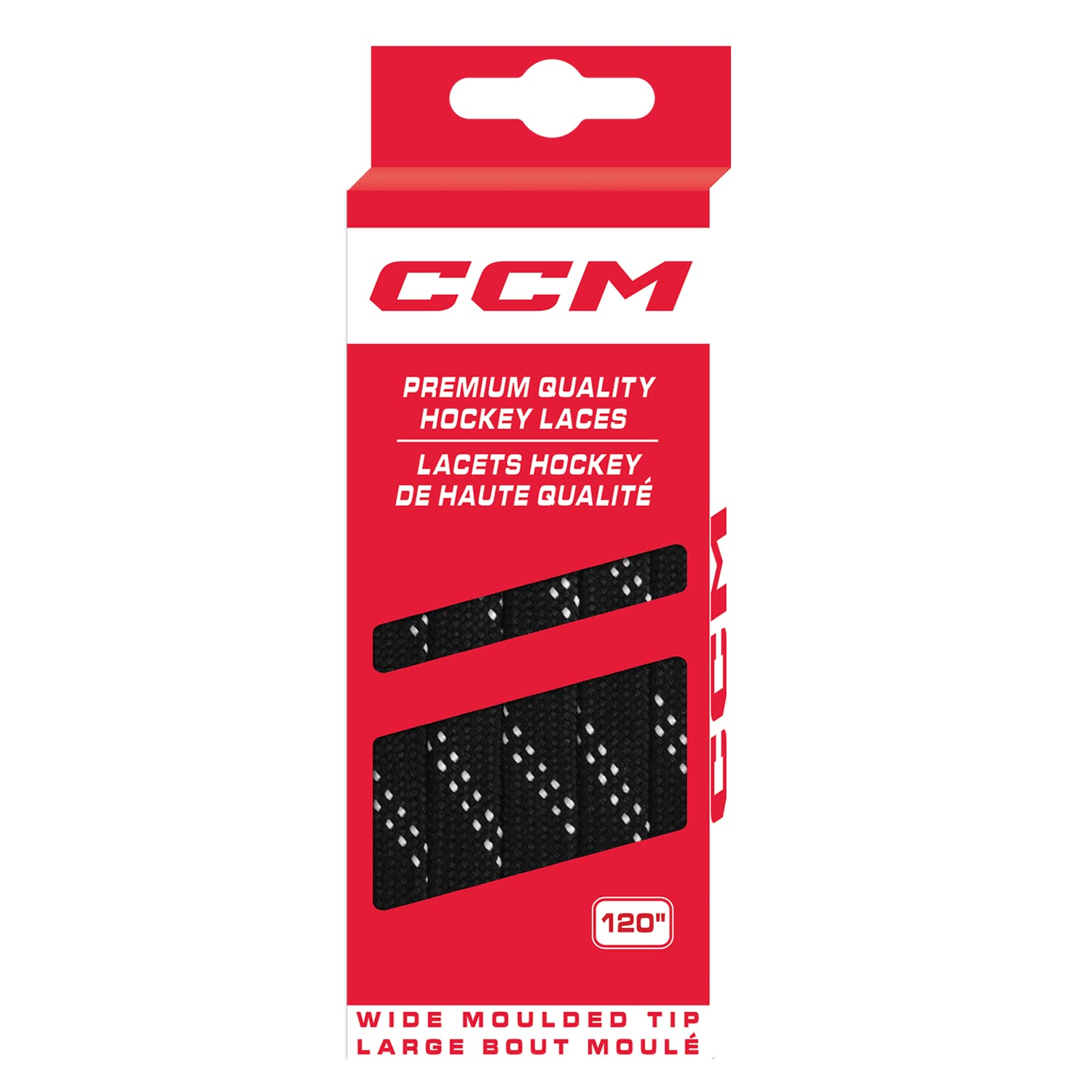 CCM Hockey Non Waxed Moulded Tip Laces (Black/White, 108")