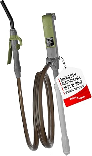TERA PUMP Bomba TREP04L de batería recargable multiusos para transferencia de combustible Manguera extra larga de 10 pies, controlador de flujo,
