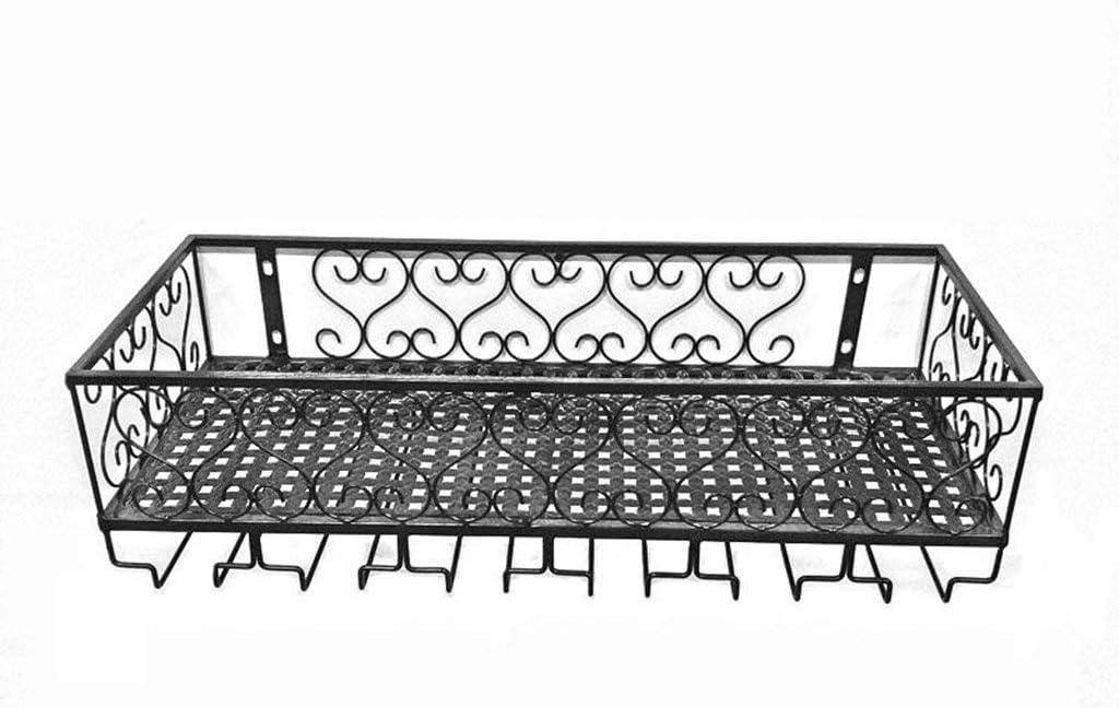 Black Wall Mounted Wine Rack Iron Goblet Holder Multifunction Wall Hanging Storage Shelf Wine Bottles Holder Hang Upside Down Cup Glasses Rack (Size : L30*D25*H17cm)
