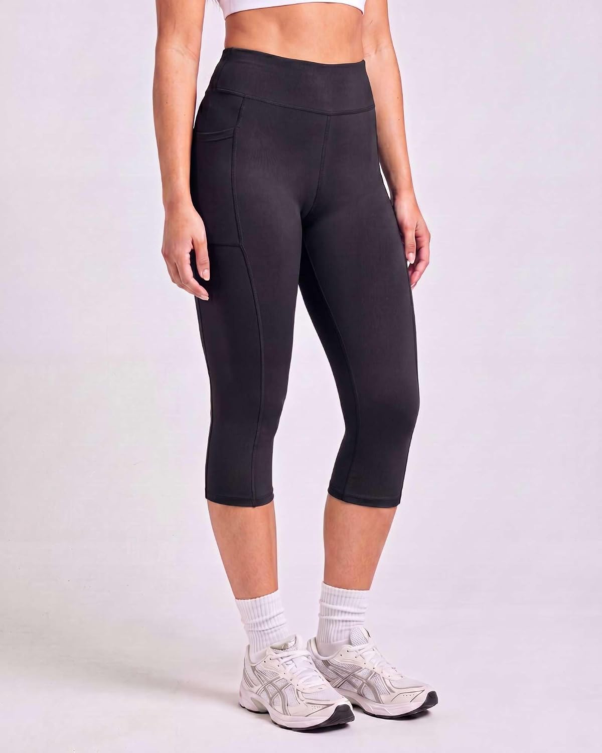 Real Essentials 4 Pack: Women's Capri Leggings with Pockets Casual Yoga Workout Exercise Pants (Available in Plus Size)