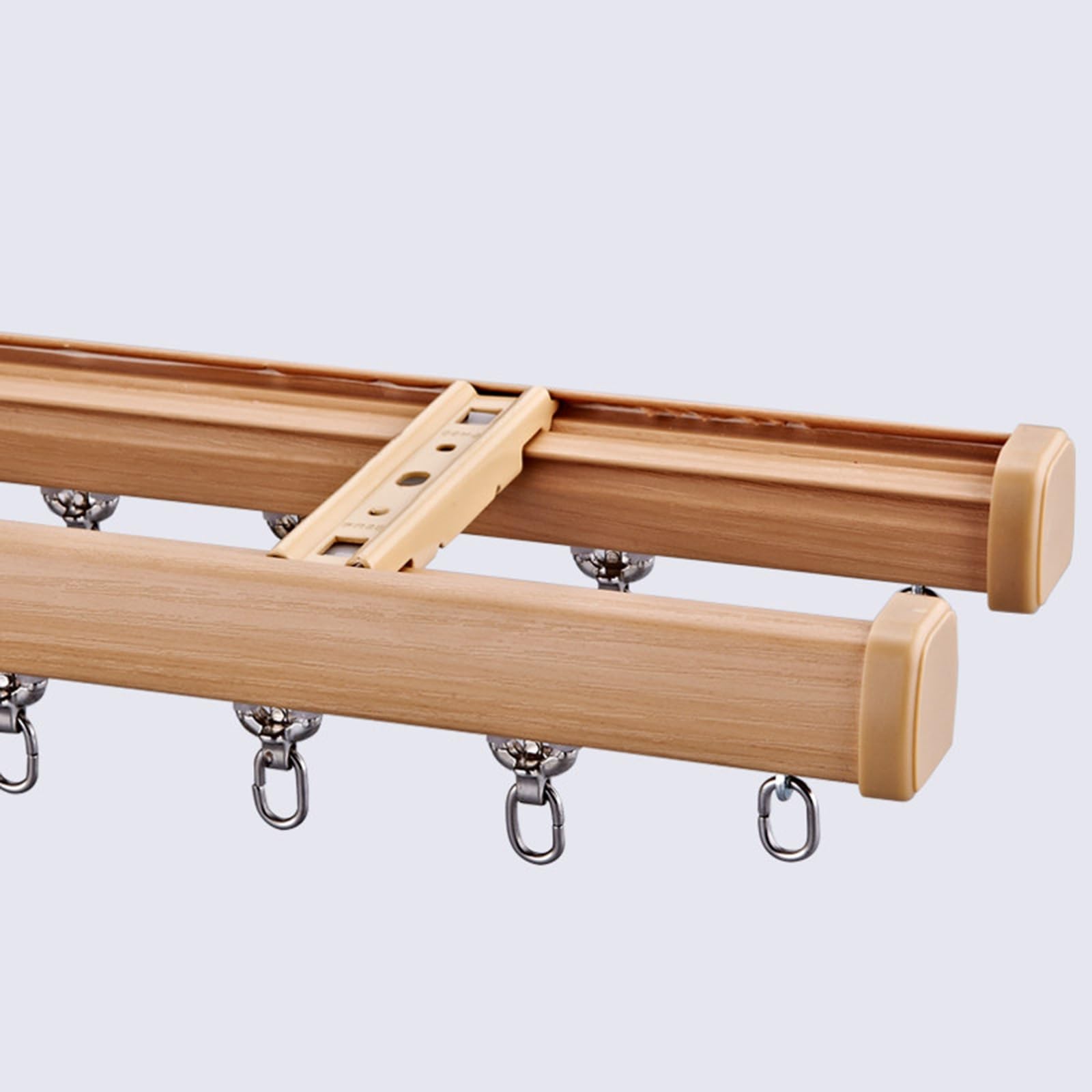 Imitacja drewna słojów zestaw szyn sufitowych cichy poślizg podwójny karnisz do salonu i sypialni 230 cm (2 x 115 cm) regulowany system karnisza