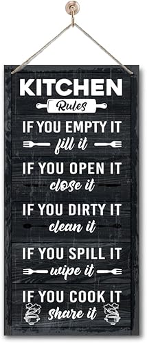 Miniatura 16 de Letrero Colgante de Reglas de Cocina en Madera, Decoración Rústica de Cocina en Madera, Letrero de Arte de Pared Impreso en Madera, Letrero Rústico