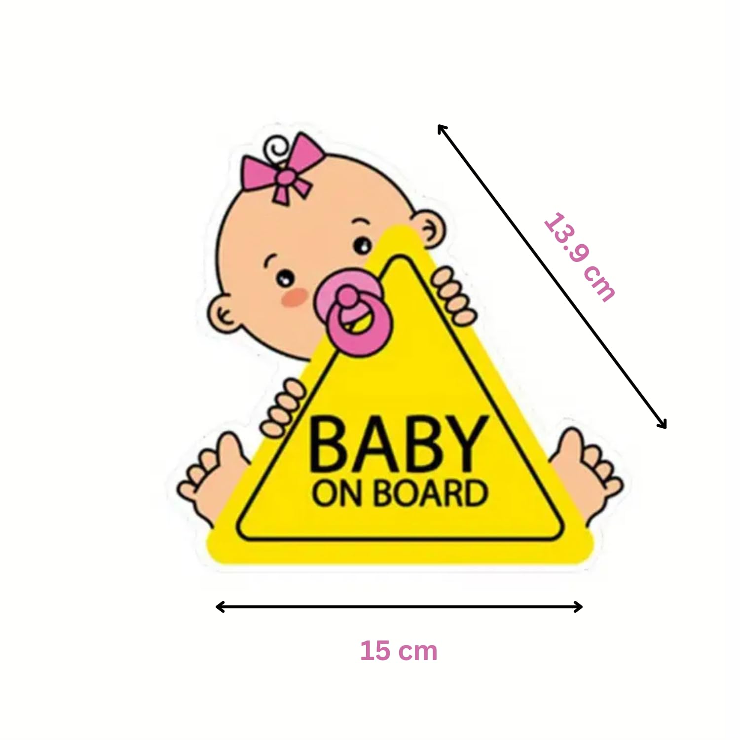 Baby on Board Car Safety Sign, Yellow Triangle Warning Sticker with Cartoon Design (2 x Pink), 15 X 15 Centimeters - Image 2