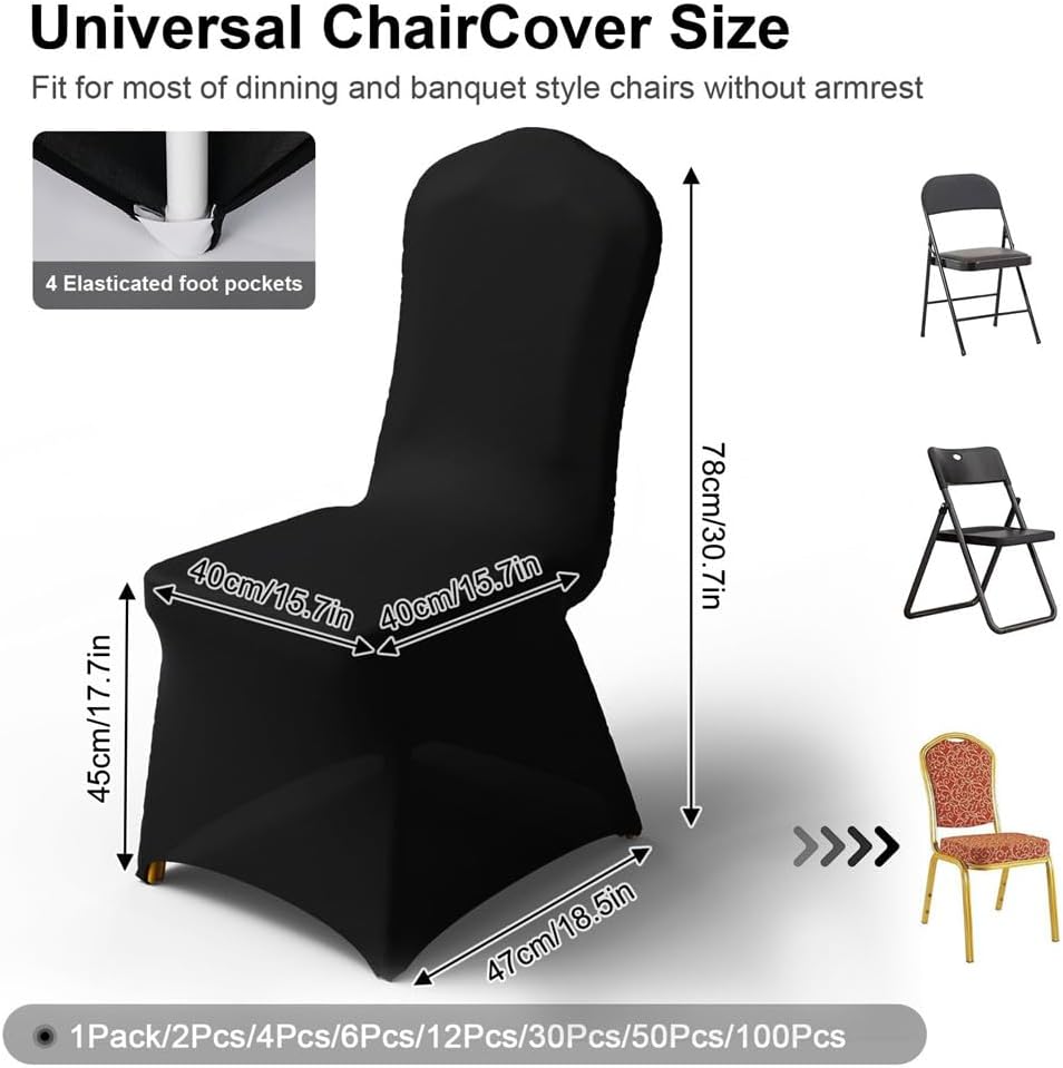 12/30/50Pcs Chair Covers Spandex Stretch Standard Seat Slipcovers Fitted for Wedding Party Banquet and Holidays Celebrat