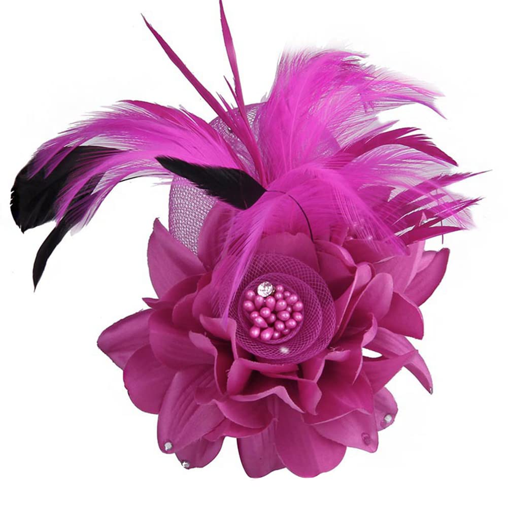iSpchen spilla di piume di perle artificiali tornante corpetto cappello decorazione di piume gioielli vintage per tea party per costume,Viola Chiaro