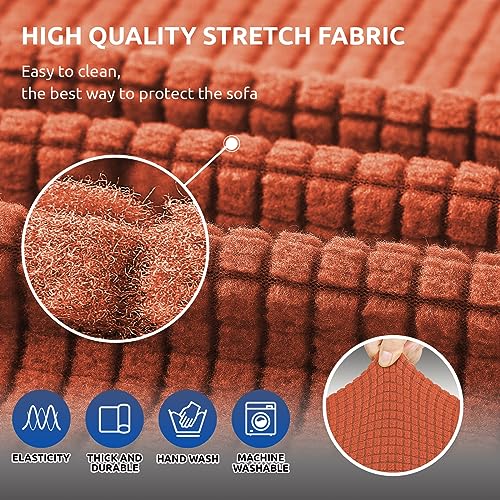 KEKUOU Stretch Loveseat Sofa Cover Slipcover,Couch Covers for 2 Cushion Couch Sofa (55"-78") Furniture Protector Sofa with Elastic Bottom for Kid,Dog. Jacquard Small Checked (Medium,Pureed Pumpkin)