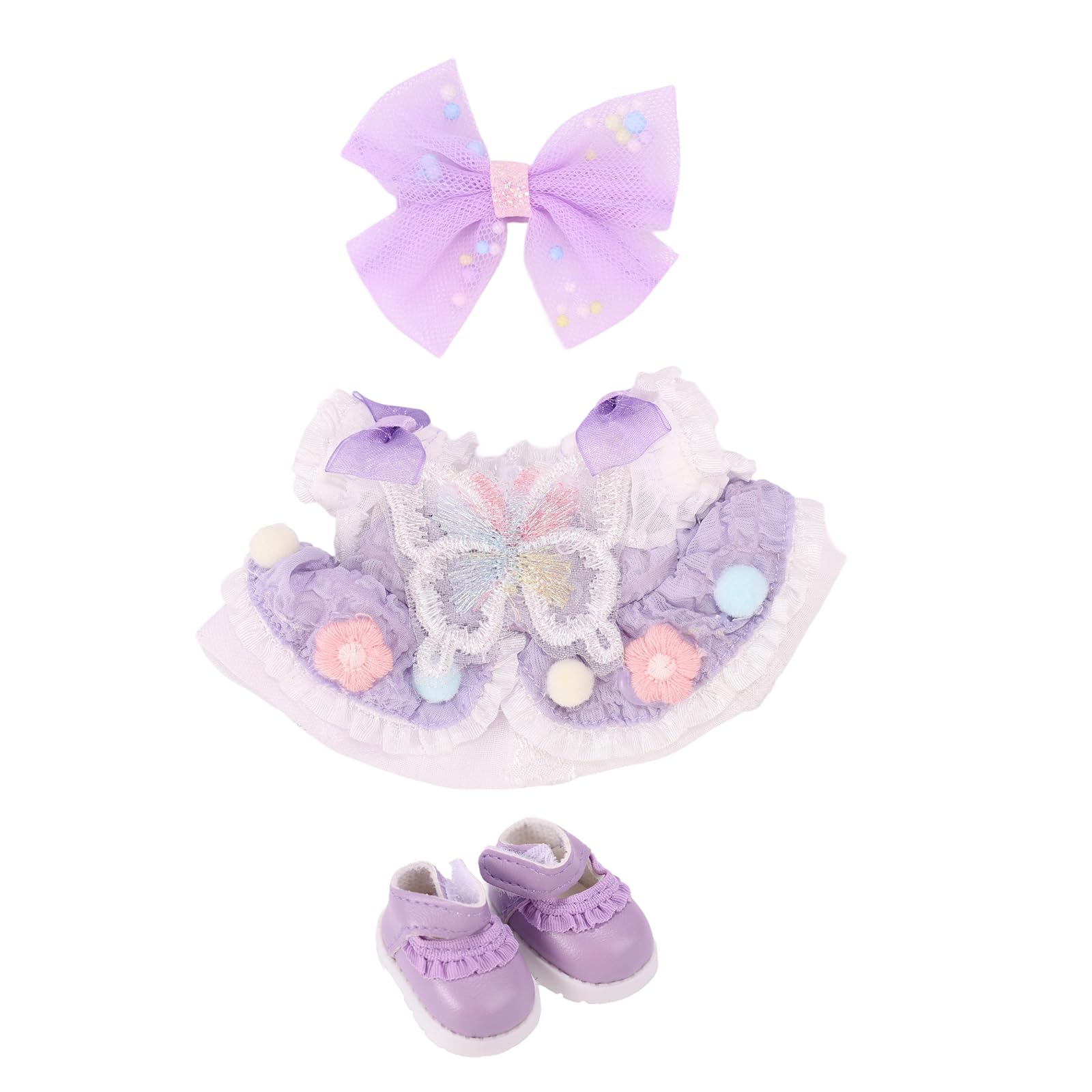 17cm Doll Clothes, Purple Adorable Dress with Bow Clip & Shoes Stylish Plush Toy Dress Outfit for Play & Display (Not Include Doll)