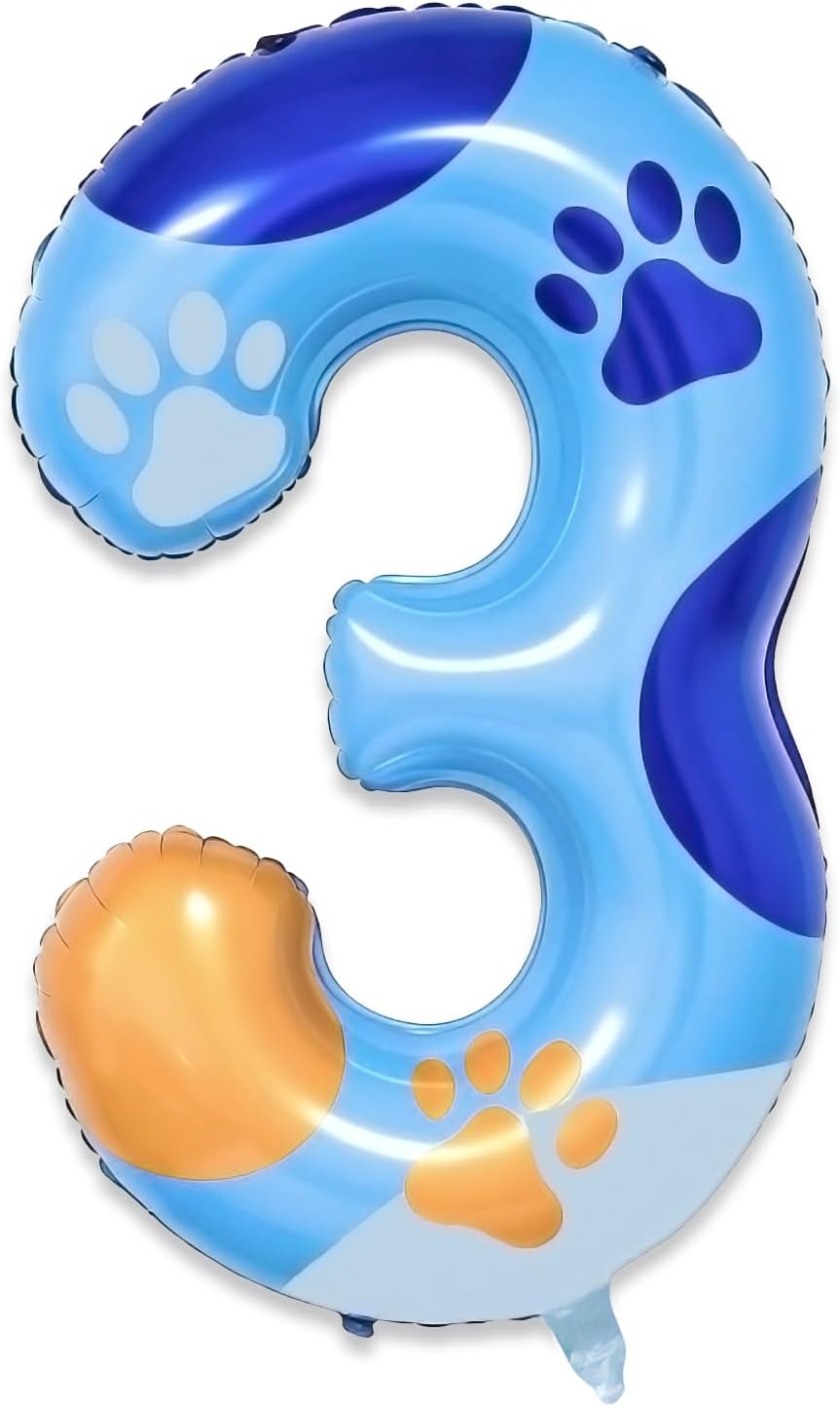 Dog Paw Birthday Decorations, 40'' Blue Dog Paw Number 2 Balloon for 2nd Birthday Party Decor (2nd)