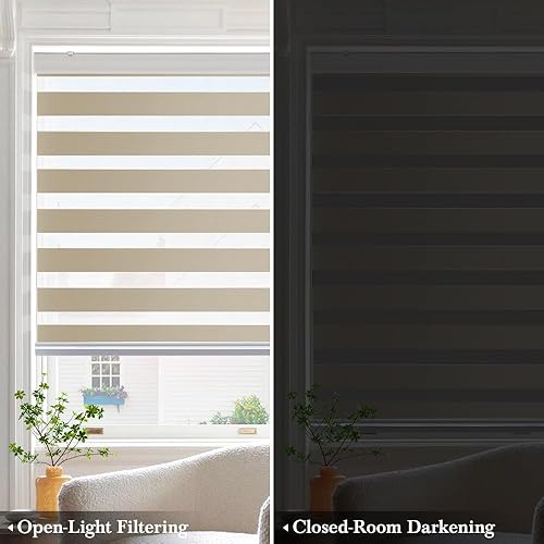 Miniatura 3 de Persianas enrollables con diseño de cebra para ventanas, 49 x 72 pulgadas, cortinas enrollables con filtro de luz, para sala de estar, dormitorio,