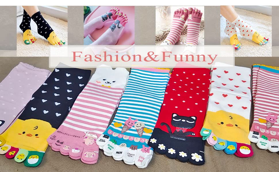 Image of acdiac Women's Cotton Toe Socks,five Finger Socks,Funny and Funky cartoon theme sport Toe Socks