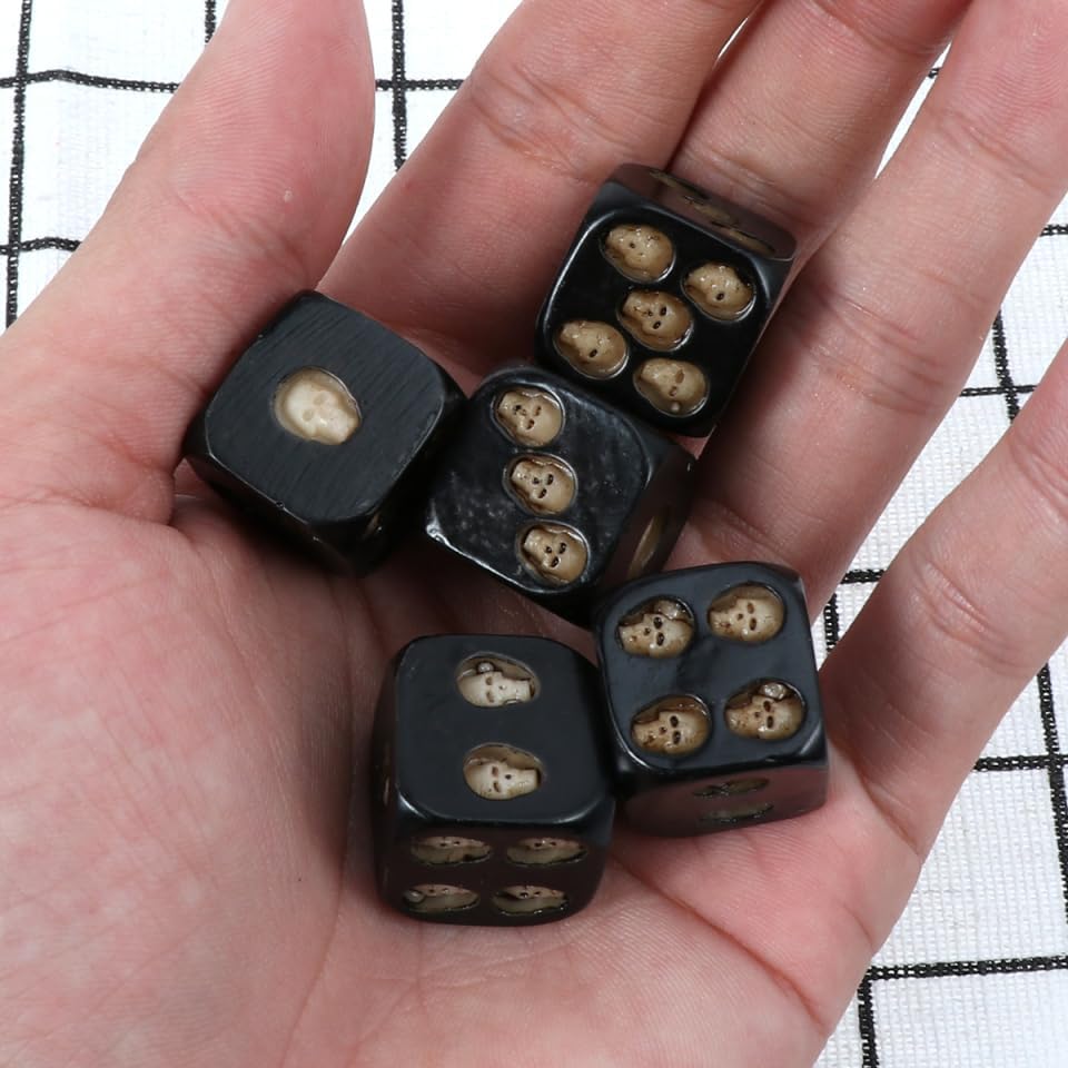 VICASKY Dice Set Skull 5 Pieces 6 Sided Gothic Skull Dice for Adults Great for Entertainment