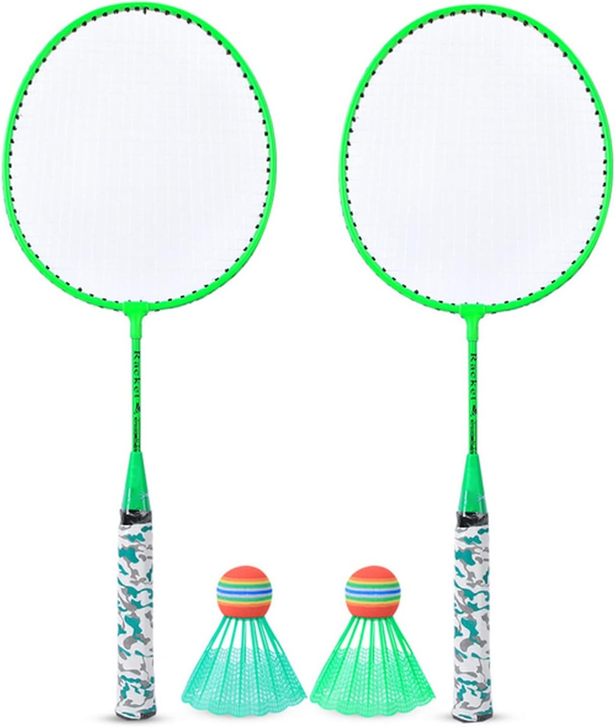 1 Pair Tennis Badminton Rackets with 2 Balls Set Indoor Outdoor Team Sports Playing Games Toy Badminton Rackets(Green)