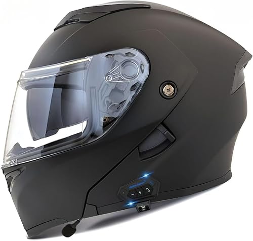 Miniatura 3 de Casco de motocicleta con Bluetooth, casco modular de motocicleta con Bluetooth, aprobado por DOT, doble visera, abatible, con Bluetooth, casco de