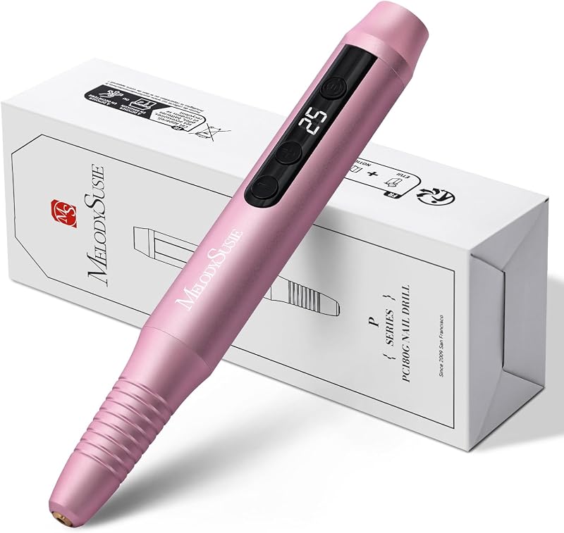 MelodySusie Taladro de uñas inalámbrico portátil en forma de bolígrafo, PC180G 25000 RPM lima eléctrica recargable con pantalla LED para todo el cuidado de uñas, modelado de manicura y eliminación de gel acrílico para artistas de uñas DIY en casa