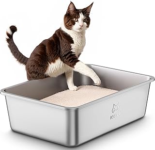 Edelstahl Katzenklo, Große Katzentoilette, XXL Katzentoilette Edelstahl Offen, Metall Katzenklo für Katzen Aller Größen & Kaninchen, Antihaftbeschichtet, Geruchsfrei, Leicht zu Reinigen, 60x40x20cm