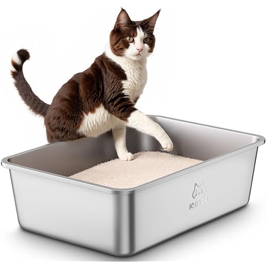 Edelstahl Katzenklo, Große Katzentoilette, XXL Katzentoilette Edelstahl Offen, Metall Katzenklo für Katzen Aller Größen & Kaninchen, Antihaftbeschichtet, Geruchsfrei, Leicht zu Reinigen