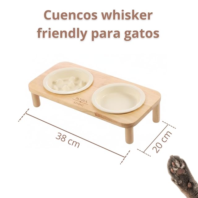 Foto 5 de 6 de Comedero Bebedero para Gatos Cala Blanca de Cerámica y Bambú 2 en 1