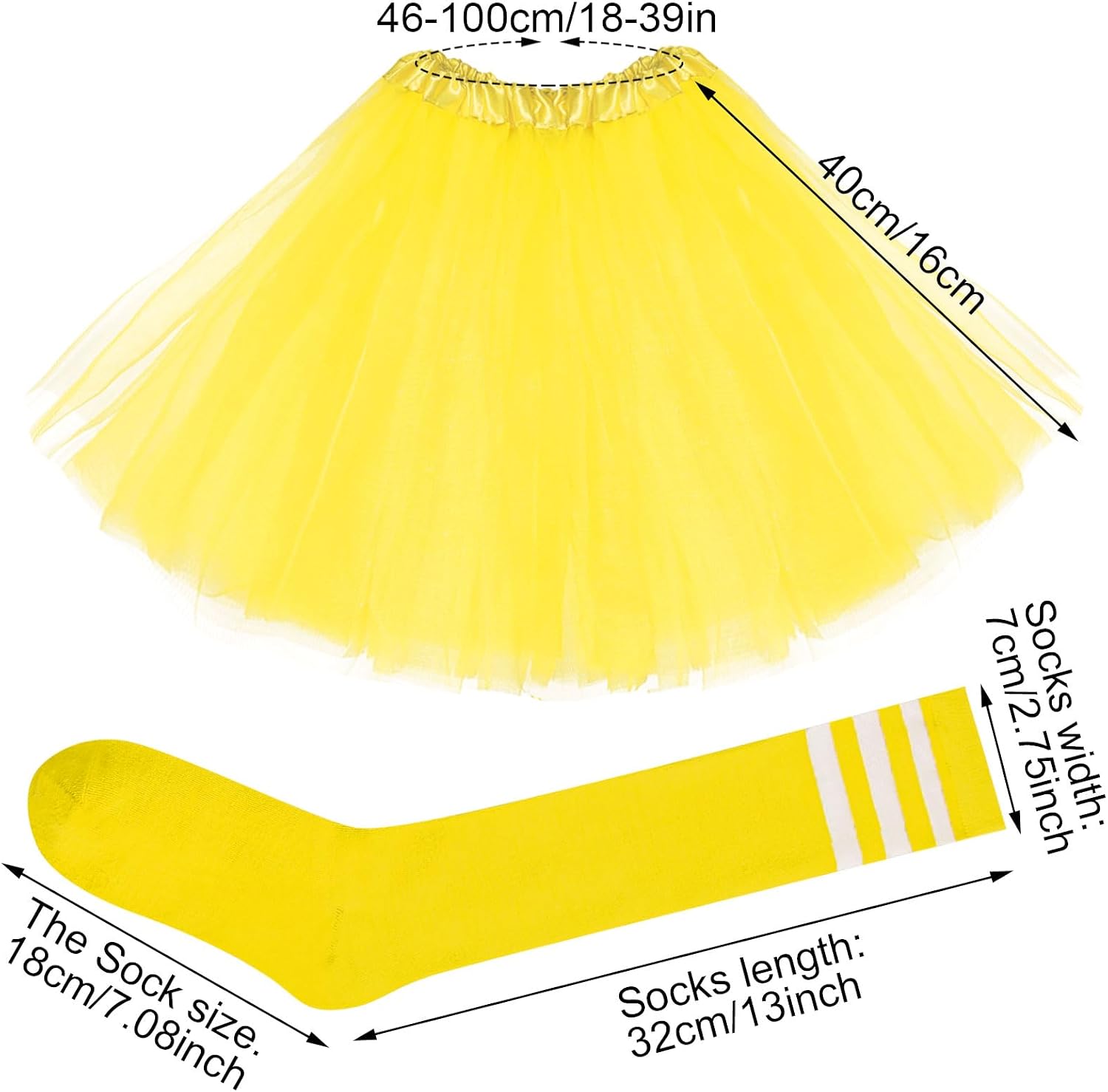 80s Women Tutu Costume Accessories Layered Tulle Tutu Skirt with Tube Socks for Women Adults Halloween Mardi Gras