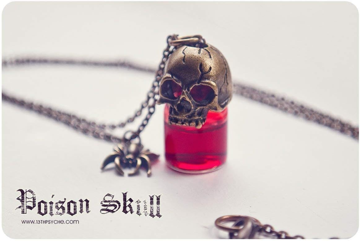 Gothic Skull poison glass bottle Necklace. Potion bottle necklace,poison vial, miniature bottle pendant, blood bottle gothic, gift for women