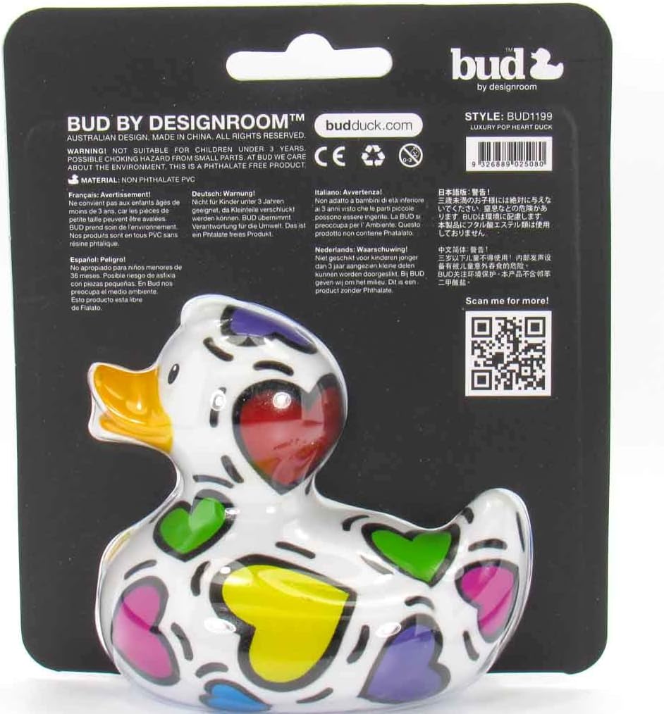 Pop Heart (Love/Valentines) Rubber Duck by Bud Ducks | Elegant Gift Packaging - "Living in a bubble of love!" | Child Safe | Collectable
