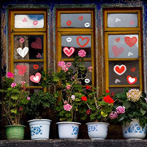 Cualfec Valentine's Day Window Clings Valentine's Day Decoration Heart Clings for Valentine Party Favors and Party Decorations