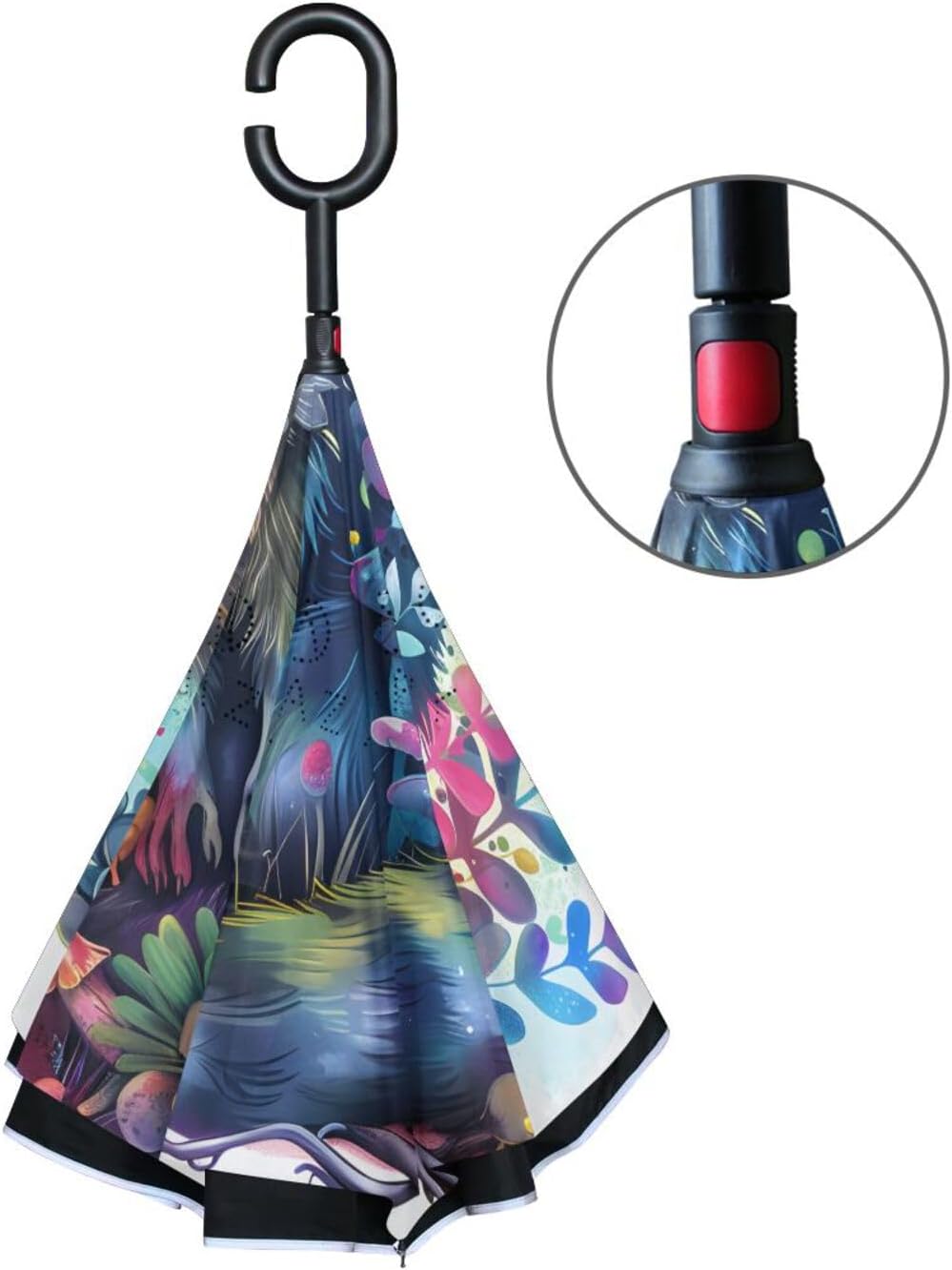 Raccoon Mashrooms Inverted Umbrellas for Rain Windproof Reverse Upside Down Golf Umbrella with C-shape Handle for Men Women