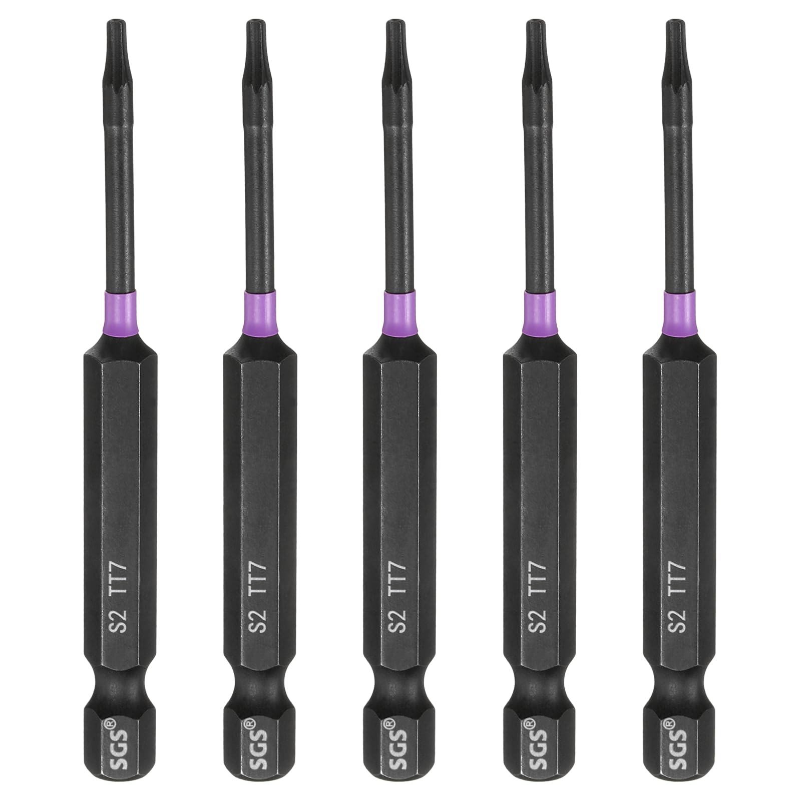 sourcing map 5pcs TT7 Torx Head Impact Screwdriver Bits 1/4" Hex Shank 3" (75mm) Long Magnetic Tamper Proof 6 Point Star Screw Driver Drill Bits Phosphate S2 Steel Power Tools with Hole