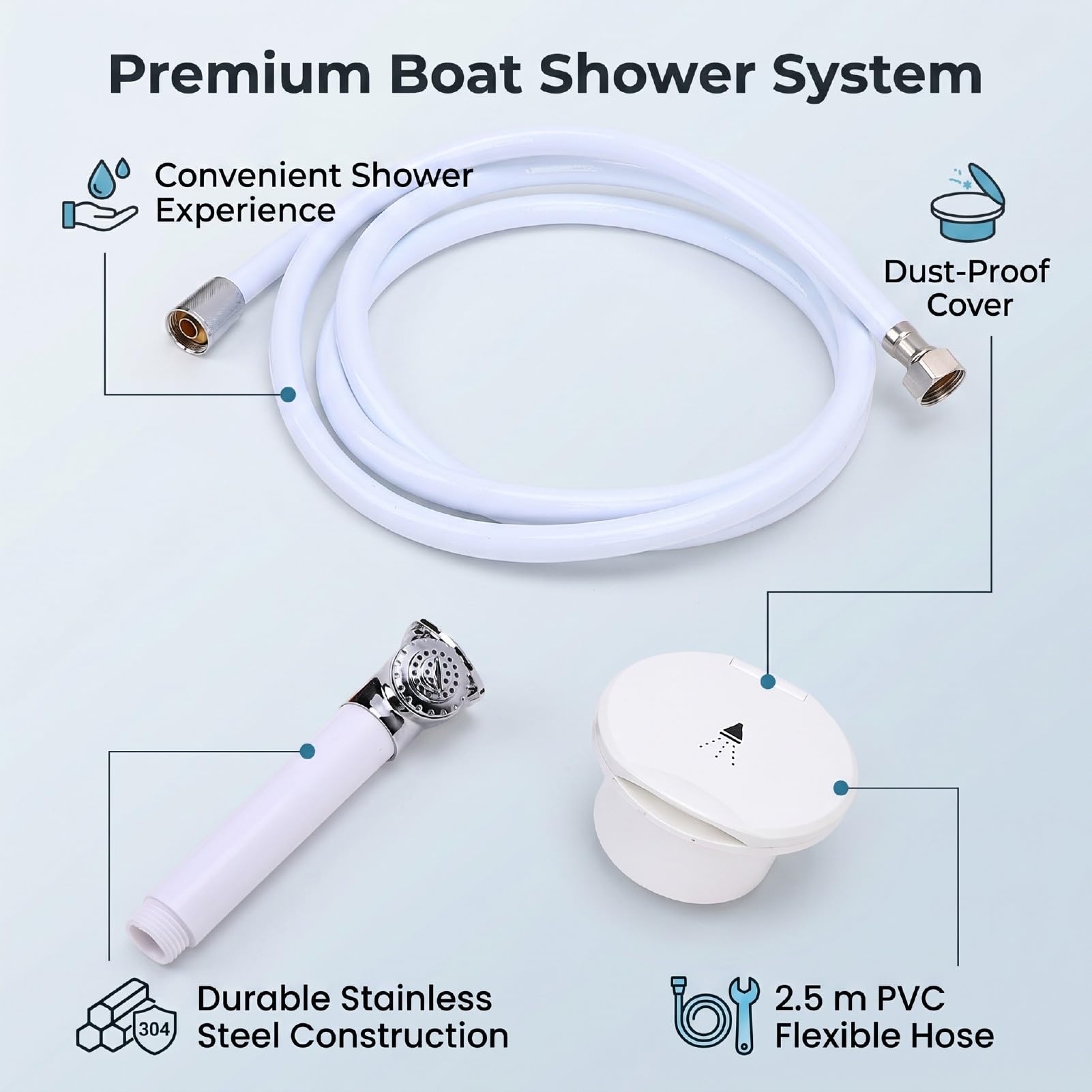 Haofy Cabezal de Ducha Empotrado para Barco, Rociador de Mano a Presión de Acero Inoxidable for Barco