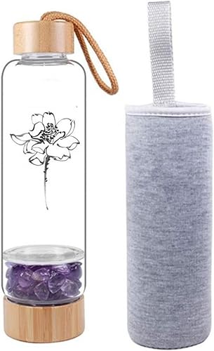 AITELEI Bamboo Wellness Crystal Elixir - Botella de agua con gemas infundidas, botella de agua de cristal con piedras preciosas naturales, grava de