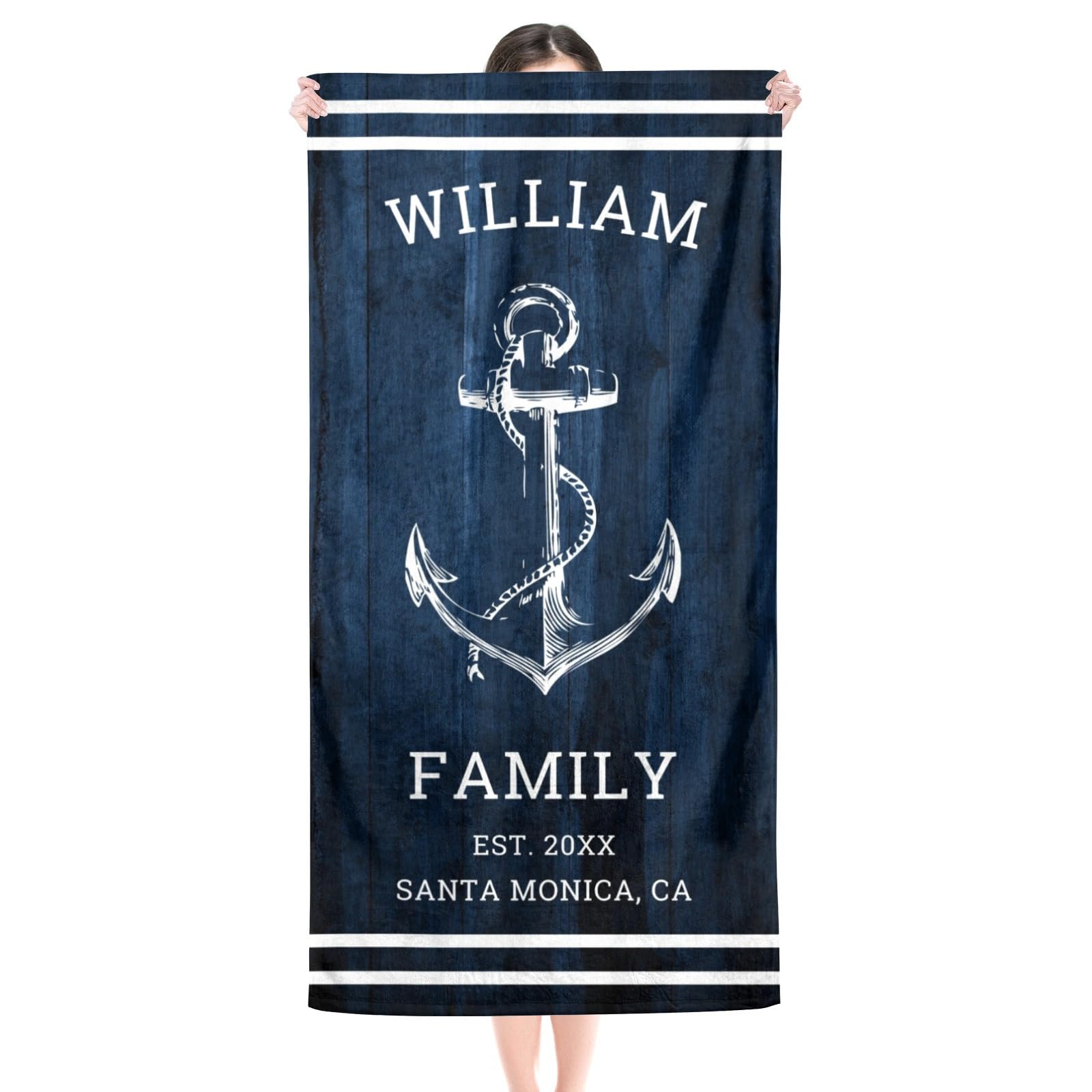 Oversized Anchor Beach Towel – Nautical Style, Soft, Quick-Dry & Sand-Free Microfiber for Pool & Travel