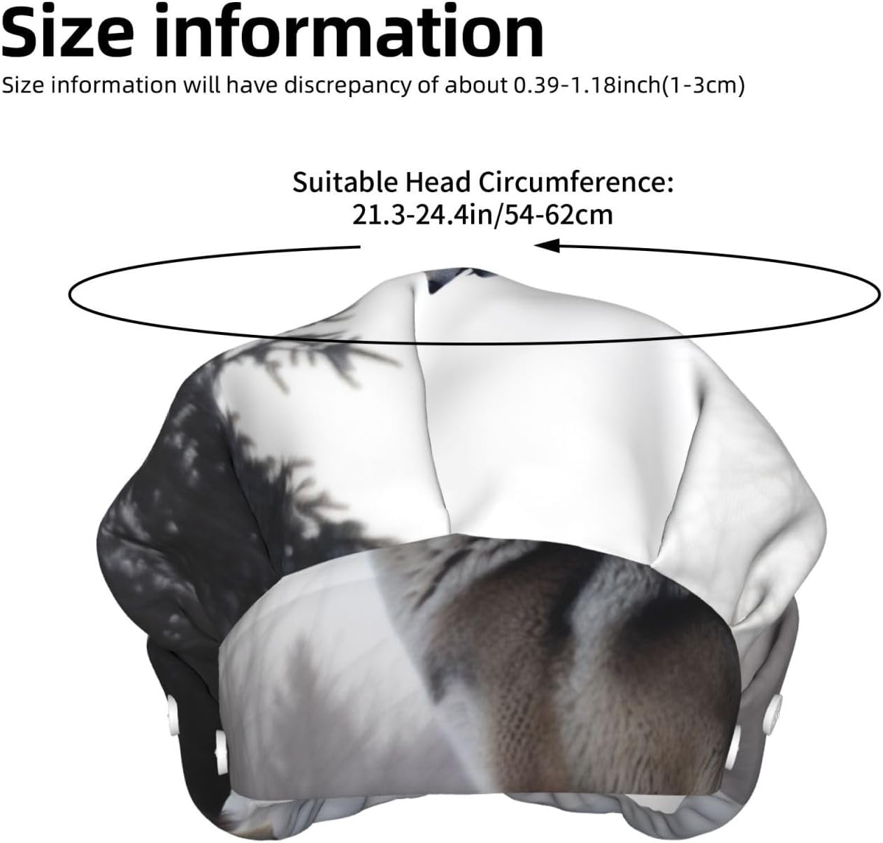 Howling Wolf Bouffant Cap with Buttons, Sweatband Cap Black
