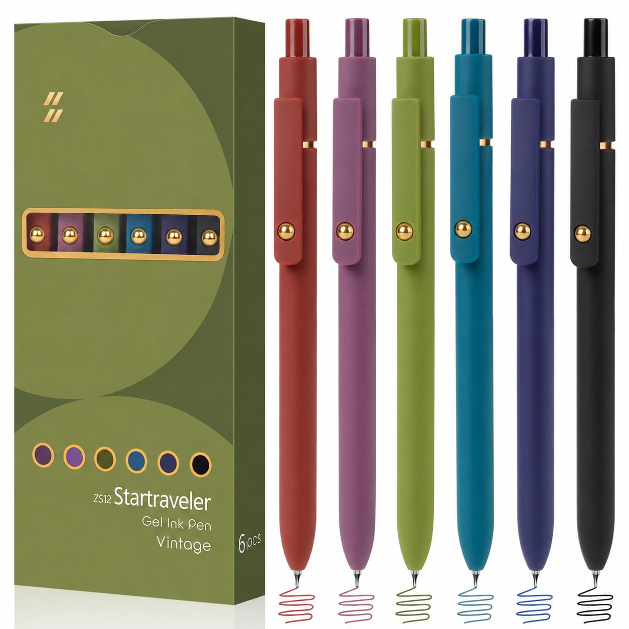 FIOVER Farbstifte, 6 Stück, bunte Gelstifte, mittlere Spitze 0,7 mm, glattes Schreiben, mehrfarbig für Tagebuch, Zeichnen, Kritzeln und Notizen