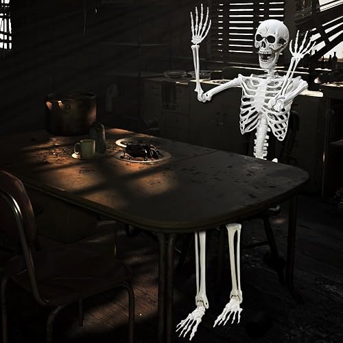 Miniatura 6 de Lodou Esqueletos humanos de plástico para adultos, de tamaño real, de 5.4 pies, con articulaciones móviles para decoración de Halloween