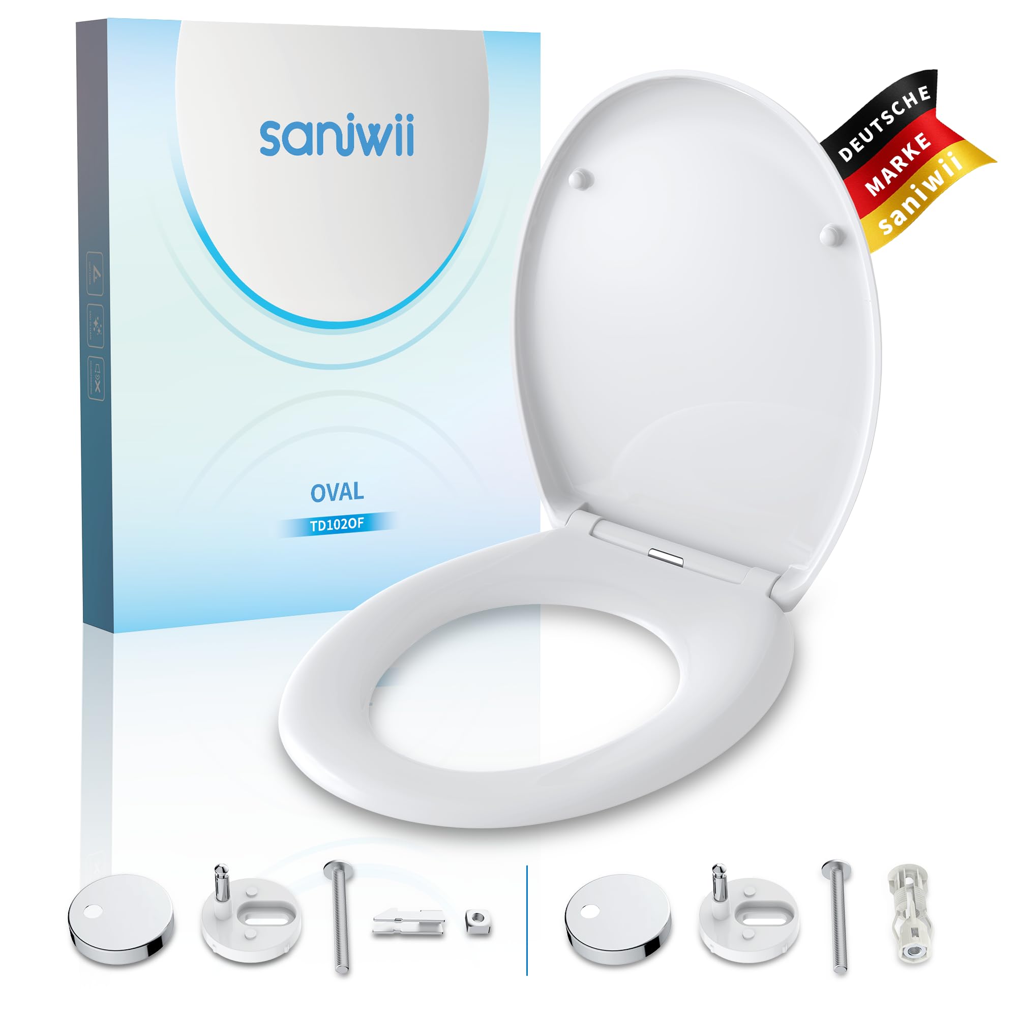 Saniwii Toilet Seat O-Shape White Toilet Lid with Soft-Close Mechanism