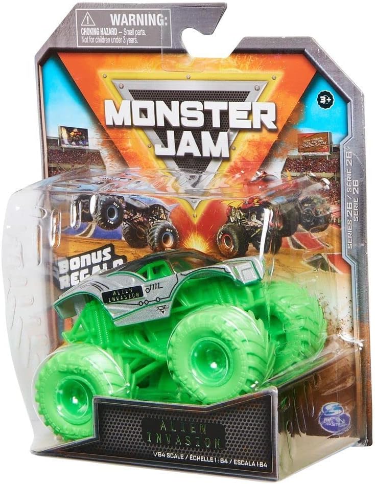 Monster Jam 2022 Spin Master 1:64 Diecast Truck with Bonus Accessory: Hyper Fueled Alien Invasion