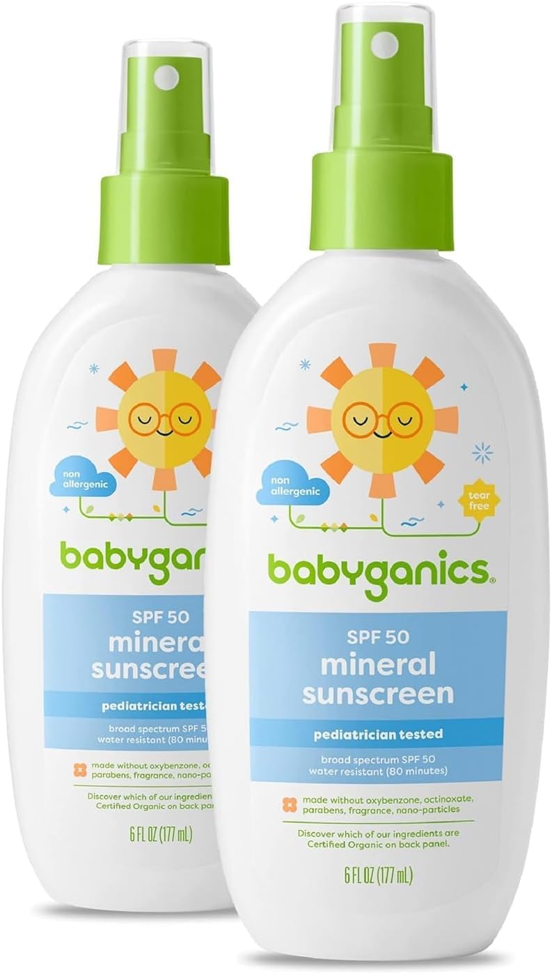 Babyganics SPF 50 Baby Sunscreen Spray UVA UVB Protection Octinoxate Oxybenzone Free Water Resistant Unscented 6 Fl Oz