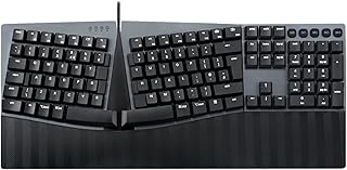 Perixx PERIBOARD-535BL Wired Ergonomic Mechanical Full-size Keyboard - Low-Profile Blue Clicky Switches - Programmable Feature with Macro Keys - Compatible with Windows and Mac OS X - UK English
