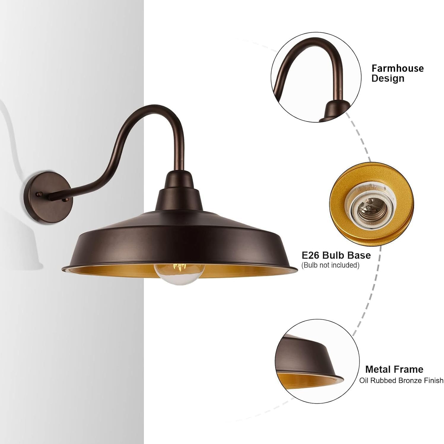 Barn Light Outdoor, 16 Inch Dome Large Farmhouse Exterior Light Fixture Wall Mount, Industrial Outdoor Wall Sconce Outside for House, Shop, Front Porch, Garage, Entryway, Orb, 2 Pack