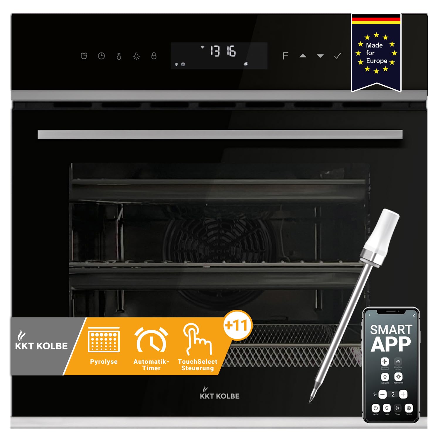 Heinner HBO-M7214GCDRC-GBK - Inbouw Oven Met LED Touch Display Heteluchtoven Met Grill 72 Liter Energieklasse A 14 Functies Eco Mode Airfry Functie 5 Jaar Garantie Zwart 5949494025555